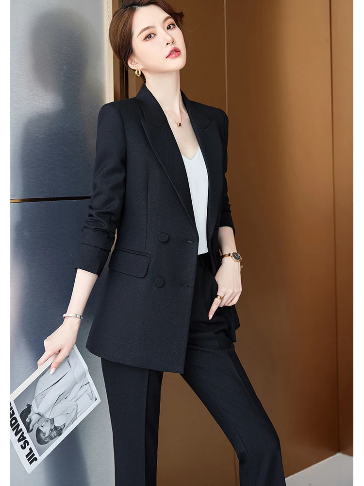 Blue Purple Black Women Blazer and Pant Suit Office Ladies Business Work Wear
