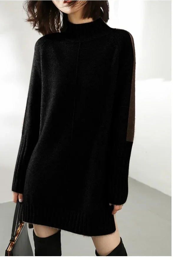Turtleneck Knitted Sweater Women Pullovers Thick Jumpers Wool Knit Crochet Y2k Sweater