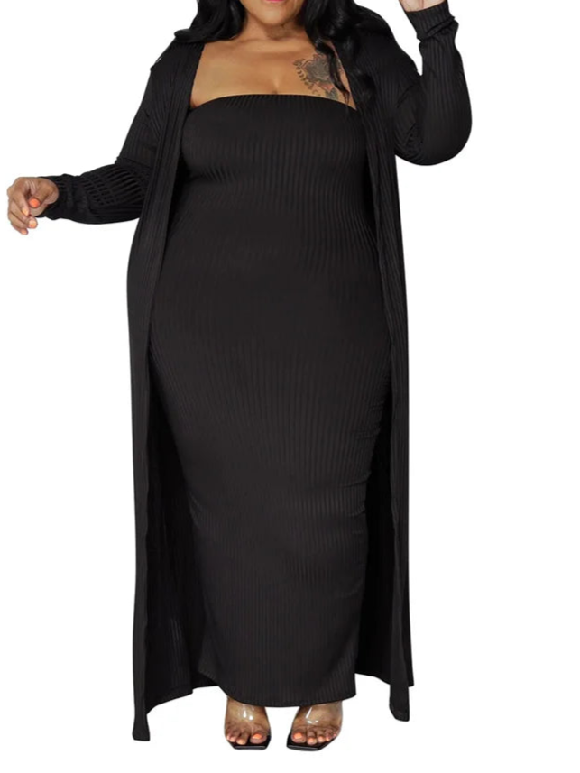 Plus Size Dress Sets 2 Piece Outfits Maxi Dress and Cover Coat Matching Suit