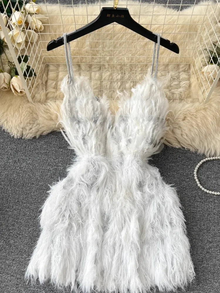 Solid Halter Women Dress All Match Off Shoulder Dresses Sexy Elegant Tassel Mini Dress