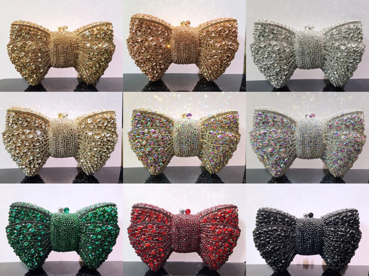 Rhinestone Green/Black Clutch Purse Bow Luxury Diamond Evening Clutches Wedding Bridal Bag