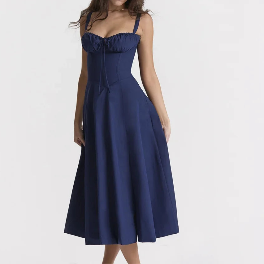 Elegant A Line Midi Dress Sexy Spaghetti Strap Lace Up Red Holiday Party Dresses Summer Dresses