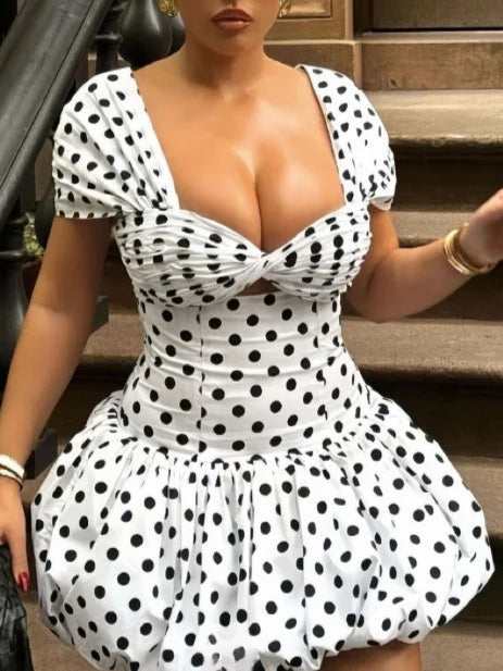 Women Dot Print Mini Dress Sexy Club Outfits Stretch Sexy Streetwear Mini Dress