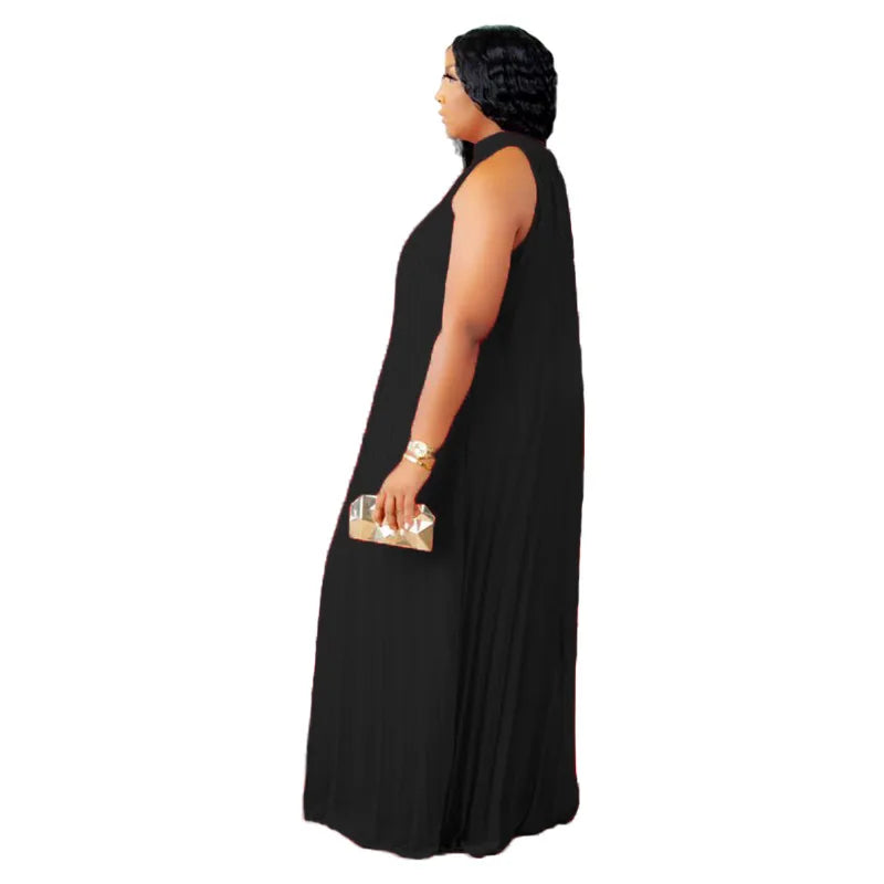 Plus Size Women Maxi Dress sleeveless Halter Hollow Out Maxi Dress