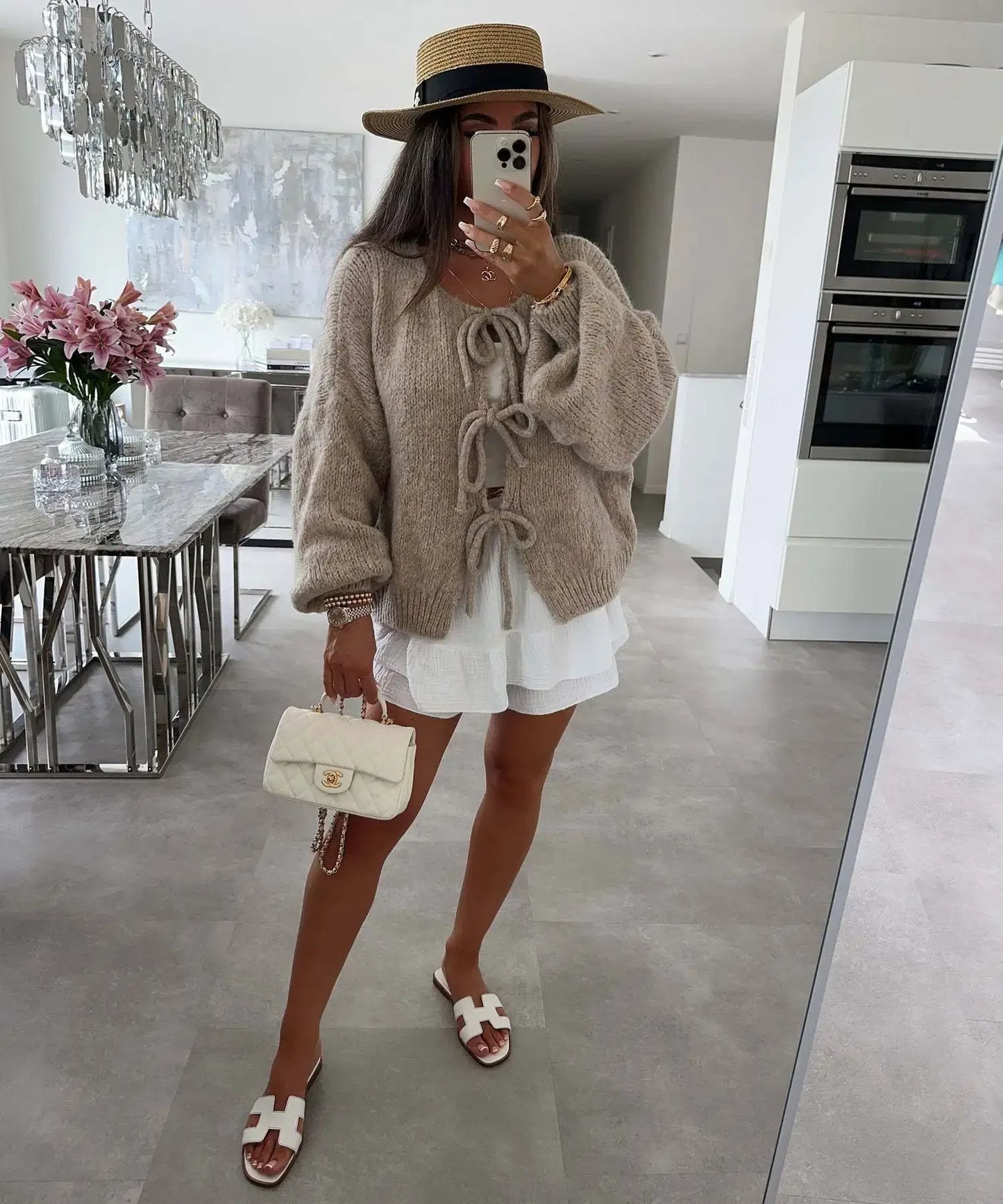 Elegant Knitted Cardigan Sweater Women's Lace up Cardigan