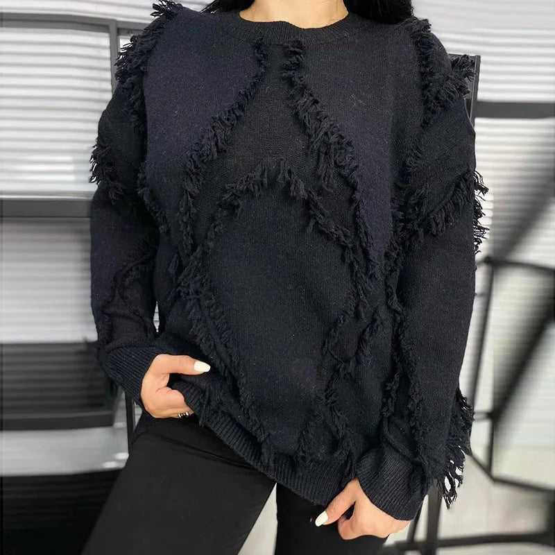 Tassel Oversize Knitted Sweater For Women Autumn Jumpers