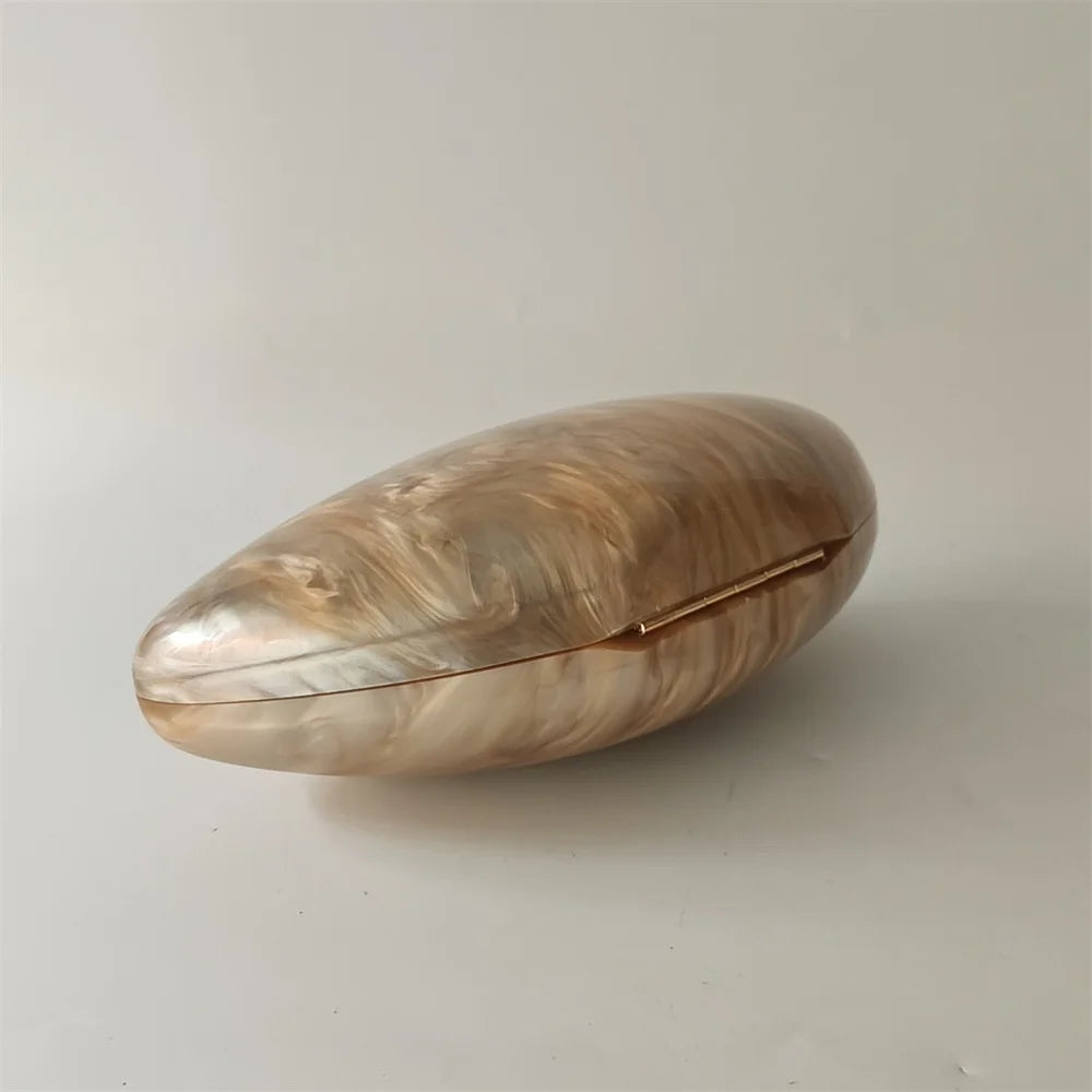 Shell Brand Pearl Brown Marble Acrylic Box Clutches Evening Bag Bridal Hand Bag