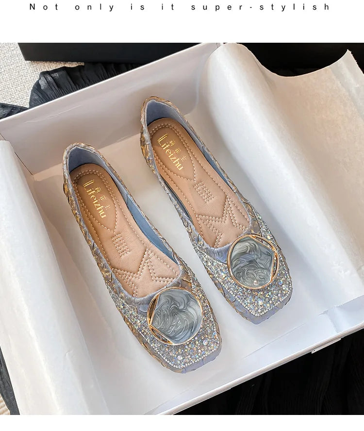 Flats Shoes for Women Rhinestone Slip-on Loafers Shoes