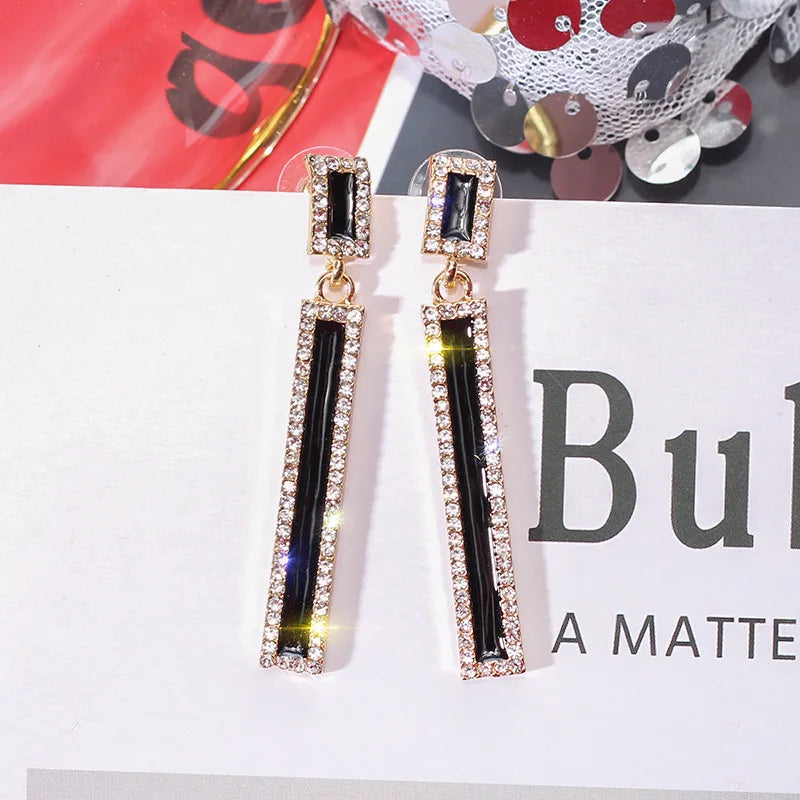 Rhinestone Enamel Rectangle Drop Earrings for Women