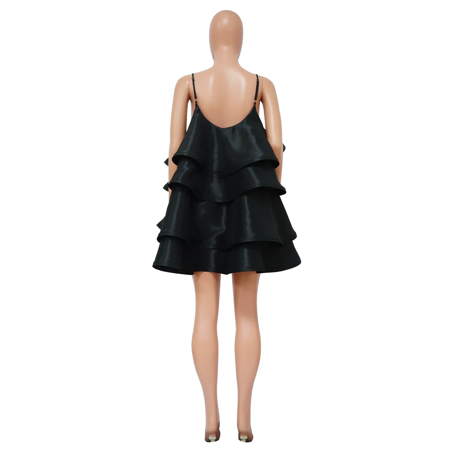 Women Spaghetti Strap U Collar Sleeveless Party Mini Fairy Satin Dress