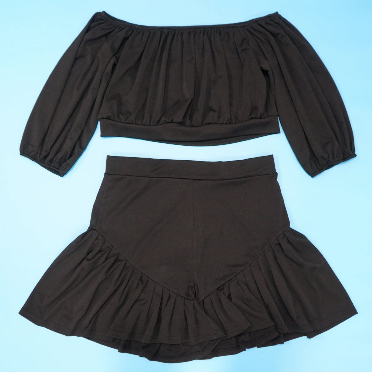 Plus Size Women's Set Long Sleeve Slash Neck T-Shirt and Shorts Summer Two 2 Piece Set