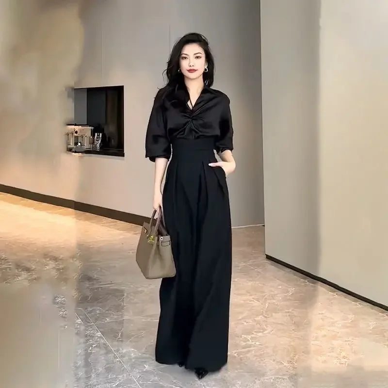 Black Design Wide-Leg Pants Women's Slimming Suit Pant Trousers