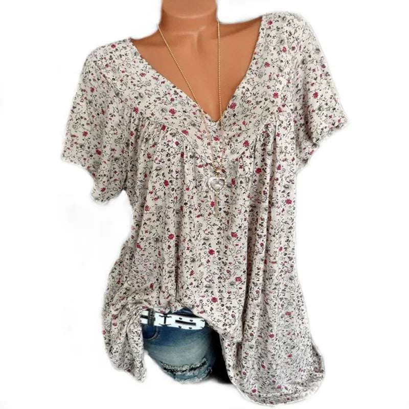 Loose Sleeveless Long Tank T-Shirt V-Neck Tops Floral Print Tees