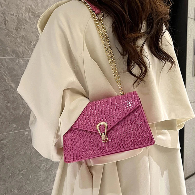 Crocodile Pattern Shoulder Bags For Women Chains Square Bag Crossbody Handbag