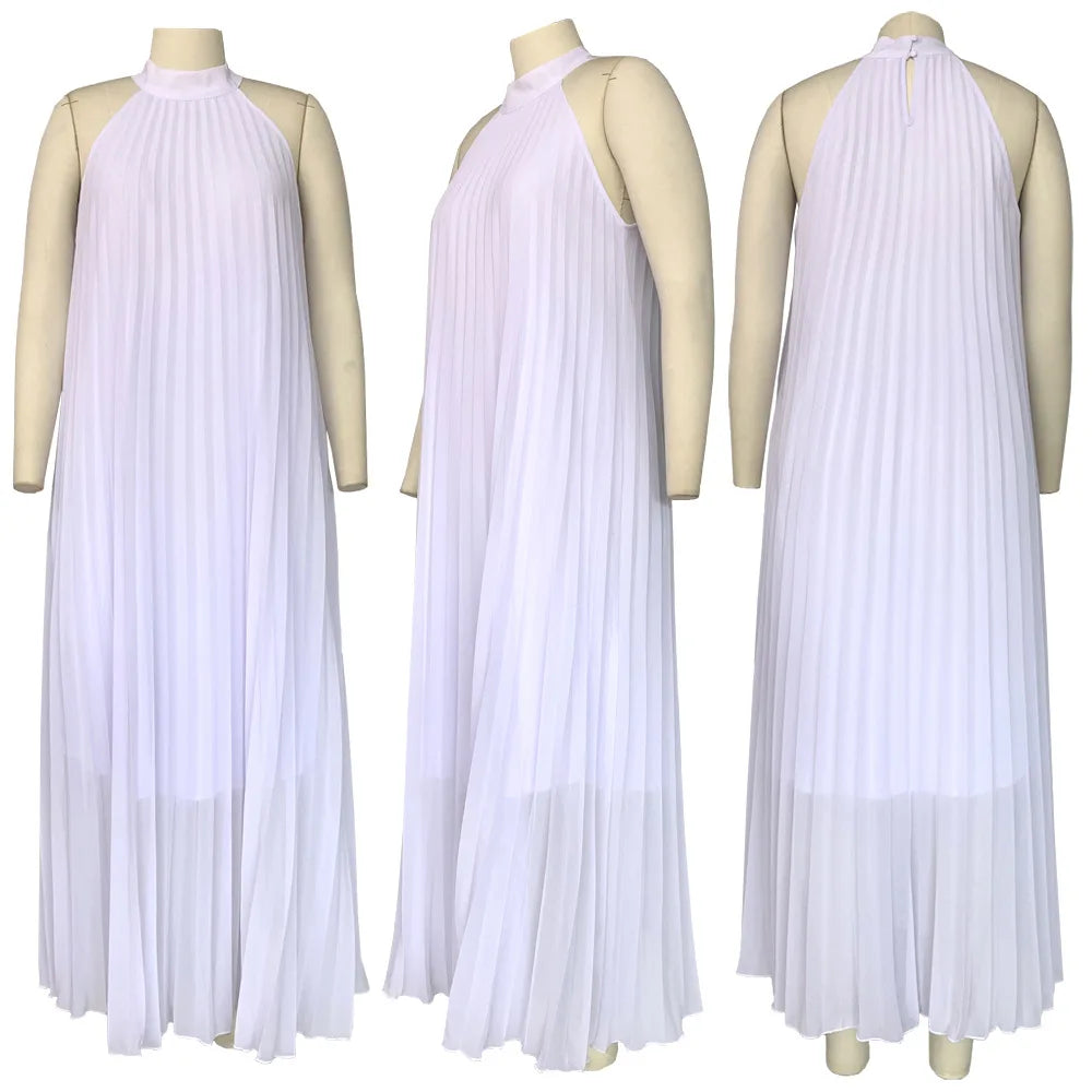 Plus Size Women Maxi Dress sleeveless Halter Hollow Out Maxi Dress