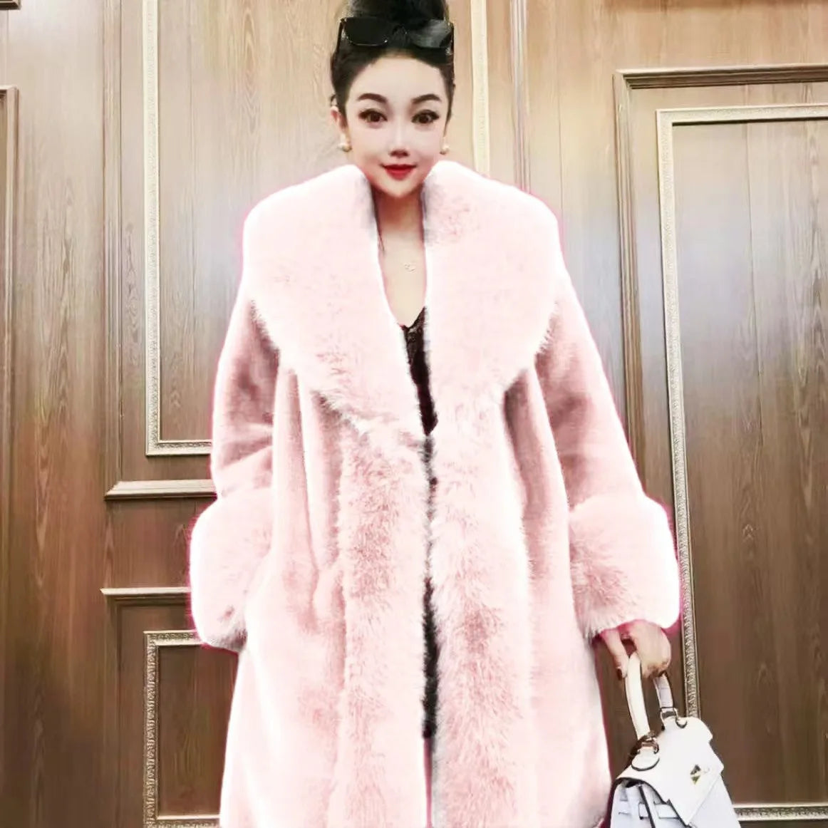 Faux Fur Coats Women Long Coat Thick Warm Turn Down Collar Jacket