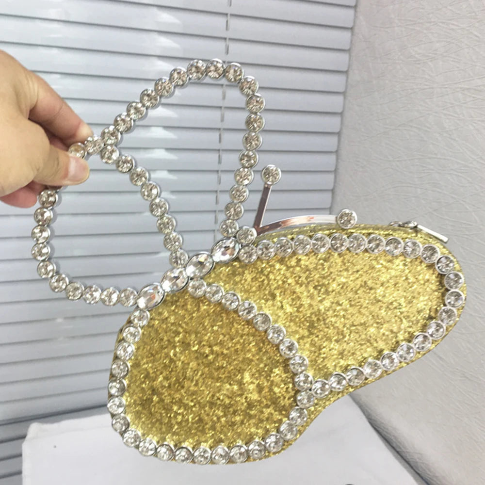 White Rhinestone Pink Butterfly Wedding Evening Clutches Party Prom Purse