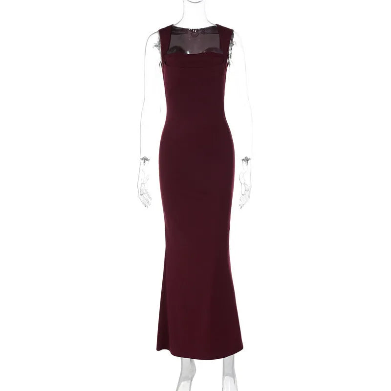 Wedding Guest Square Collar Sleeveless Sexy Maxi Dress For Women Bodycon Dress