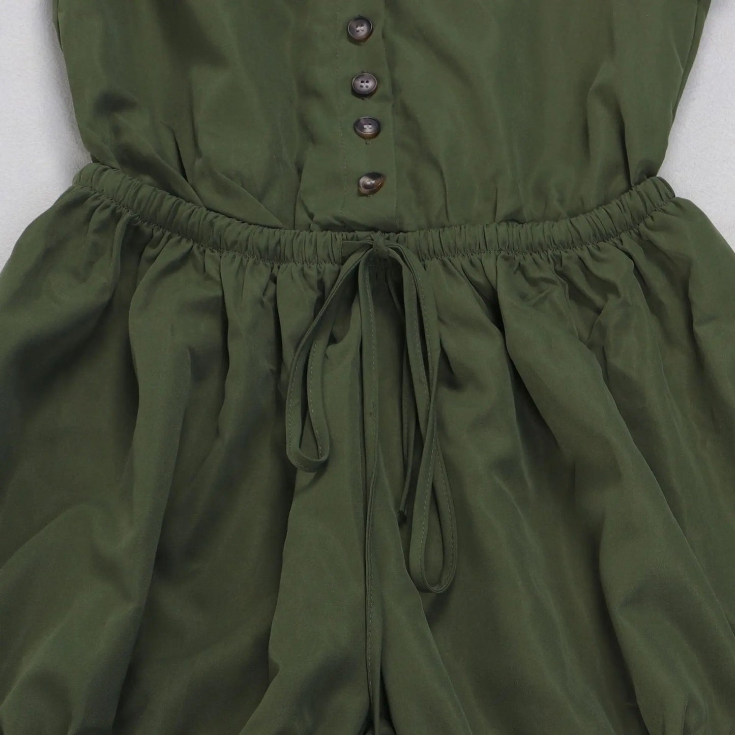 Elegant Ruched Drawstring Patchwork Rompers Woman Solid Color Lantern Sleeve Jumpsuits