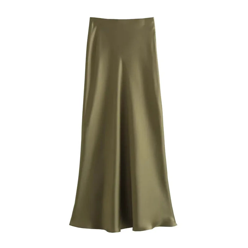 Black Satin Skirt Woman High Waist Elegant Long Skirts For Women Fashion Summer Midi Skirt Office Women's Skirts