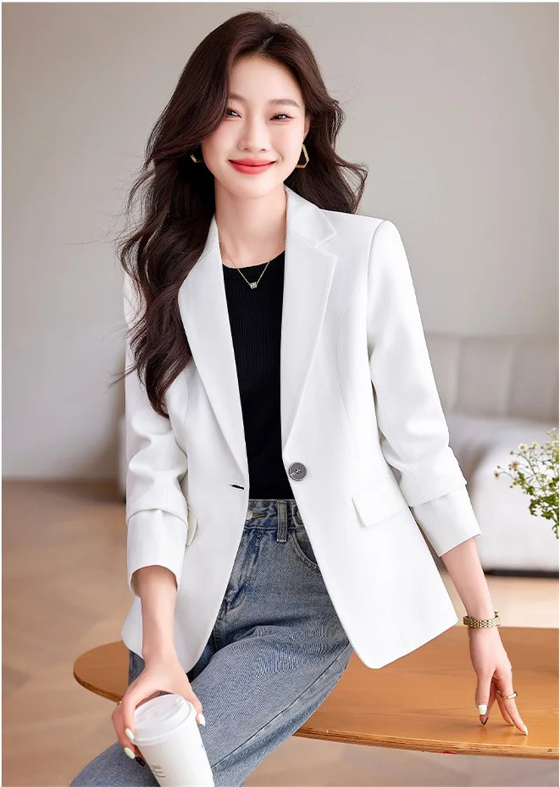 Women Office Blazer Casual Single Button Long Sleeve Office Coat