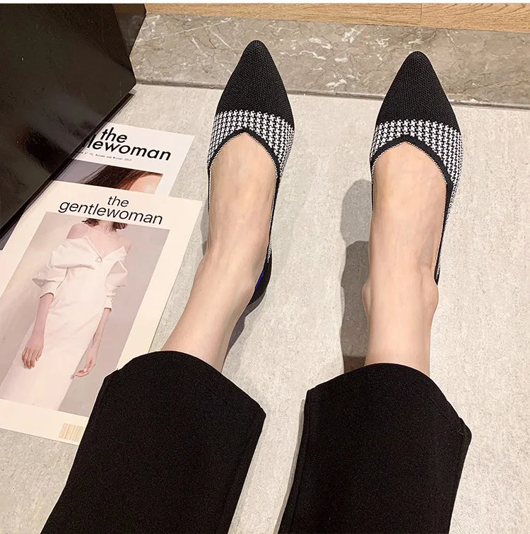 Women's leisure flat shoes pointed knitting elastic comfortable shoes