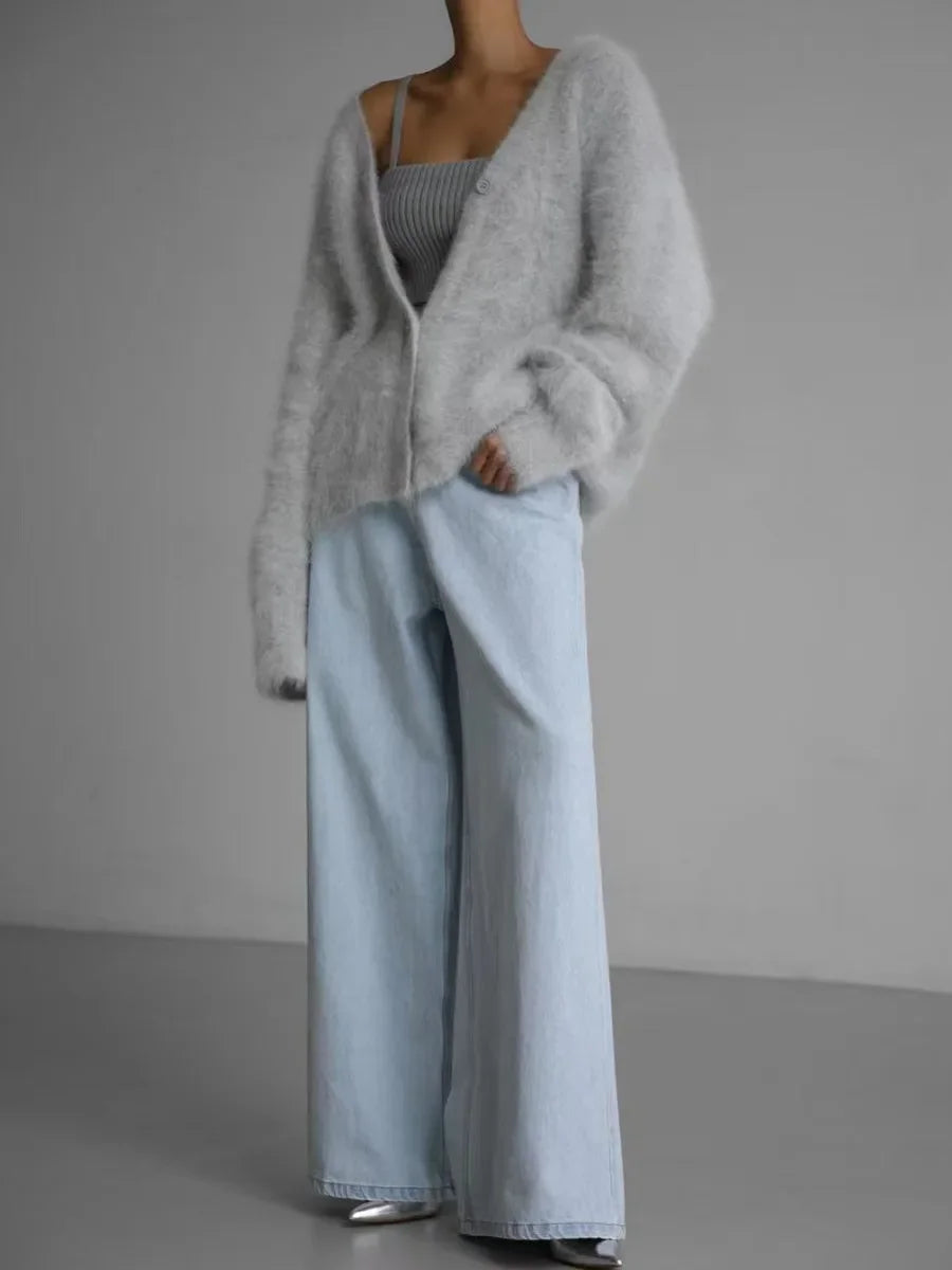 Women's Cardigans Korean Fashion V-neck Sweater Coat Long Sleeve Oversized Sweater