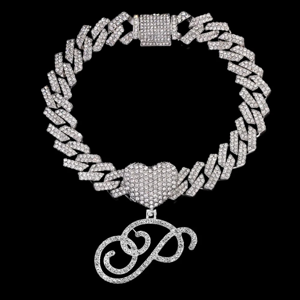A-Z Cursive Initial Letter Cuban Anklets Bracelet For Women 14mm Iced