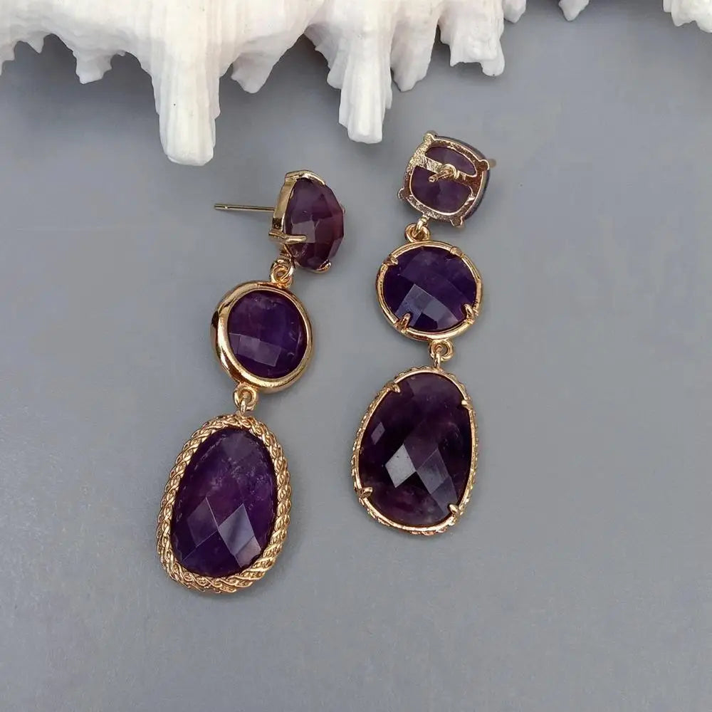 Natural Purple Amethyst Drop Women Dangle Earrings Stud Earring Holiday Wedding Jewelry Gifts
