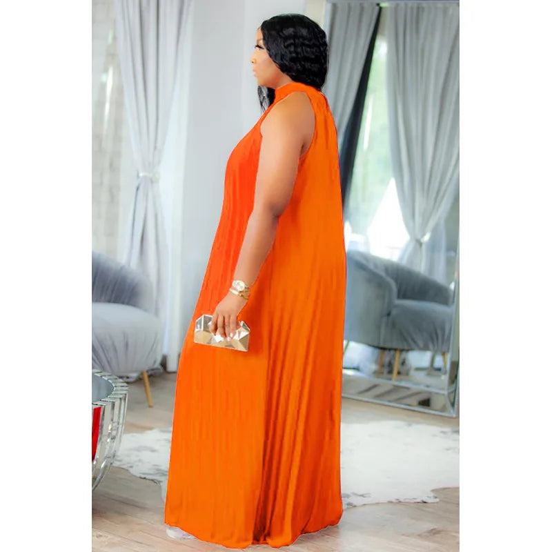 Plus Size Women Maxi Dress sleeveless Halter Hollow Out Maxi Dress