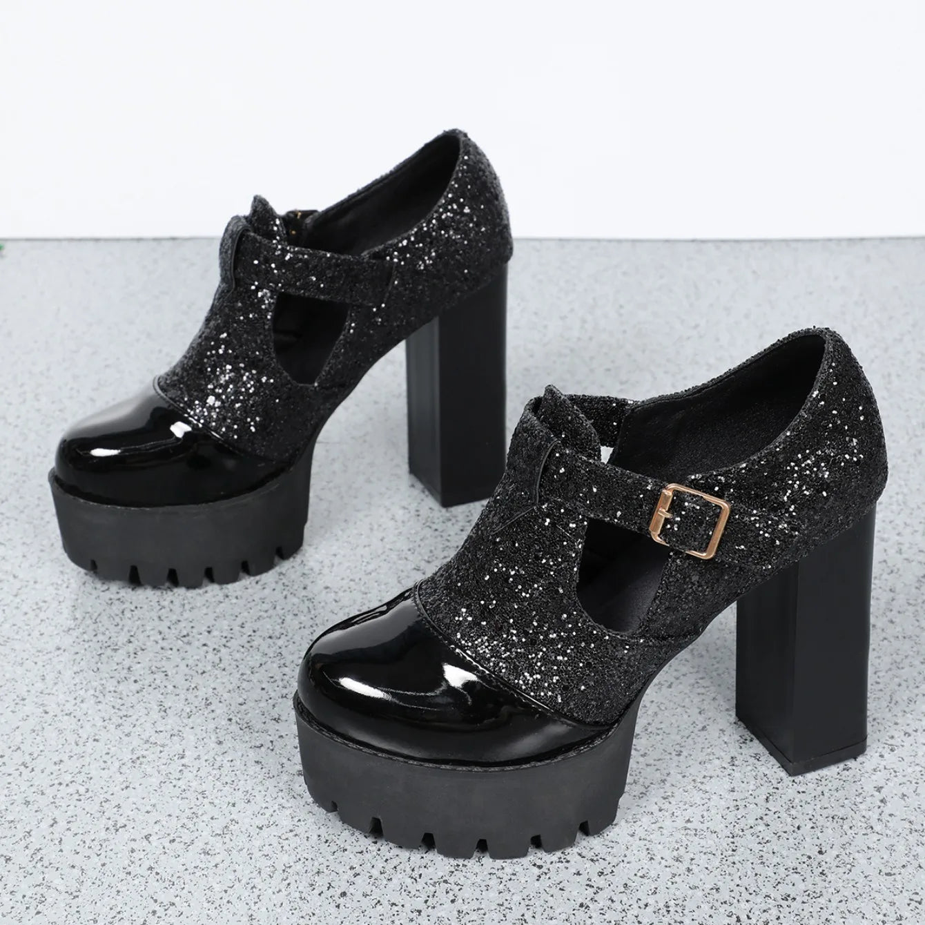 Comfortable Thick Heel Shoes Round Head Deep Mouth Thick Sole Color Matching High Heels