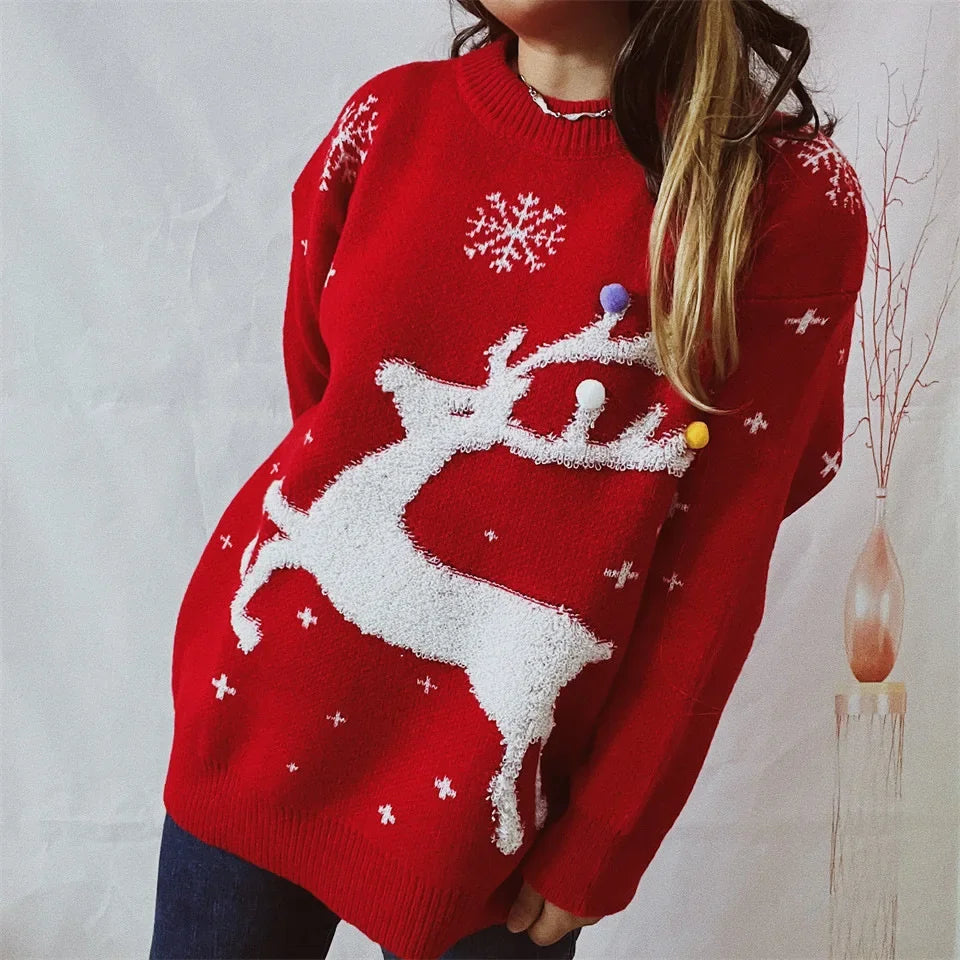 Jacquard Ball Christmas Sweater Pullover Round Neck Sweater