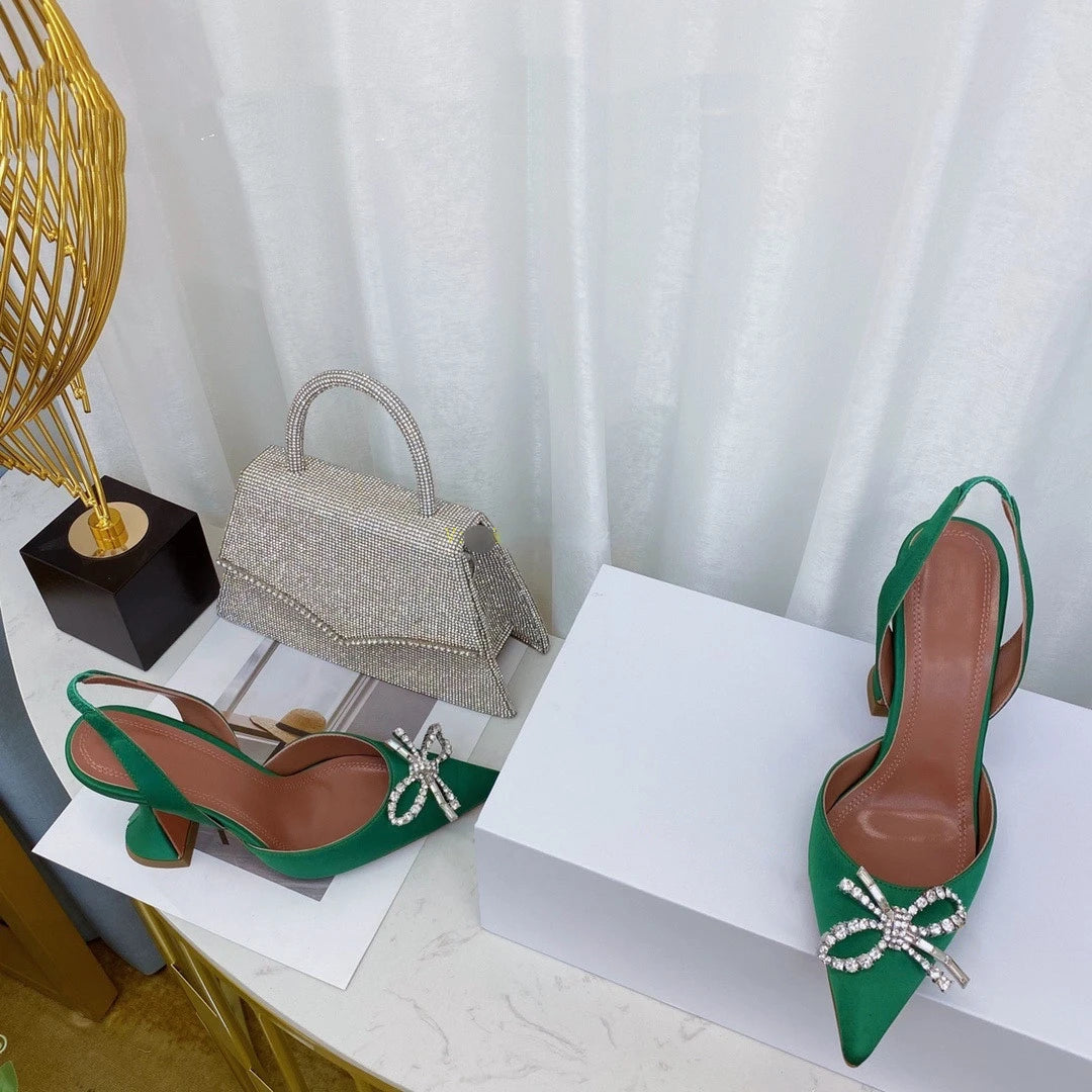 Women's High Heels Rhinestone Bow Pointy Glasses with Stilettos and Sandals Women.