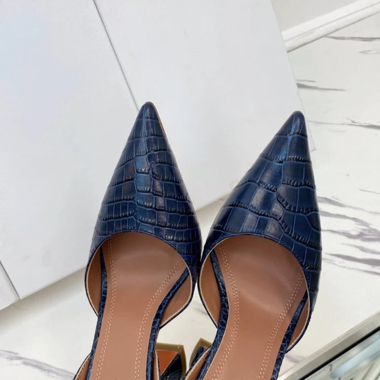 Wineglass with Crocodile Leather Pointed High Heel Shallow Mouth European Beauty Sandals