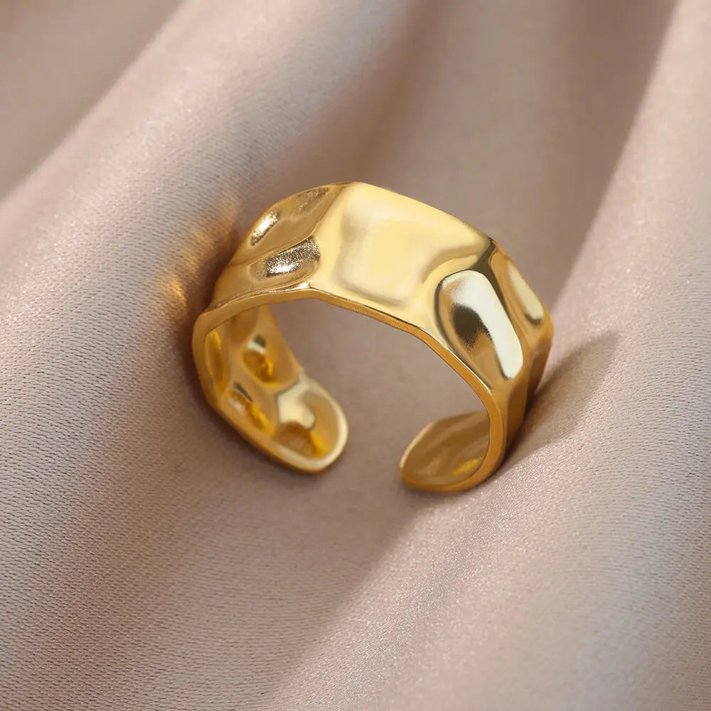 Stainless Steel Irregular Geometric Open Rings For Women Gold Color