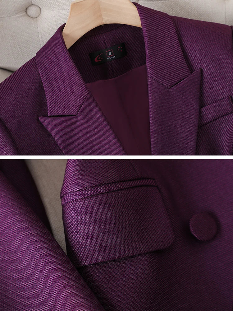 Blue Purple Black Women Blazer and Pant Suit Office Ladies Business Work Wear