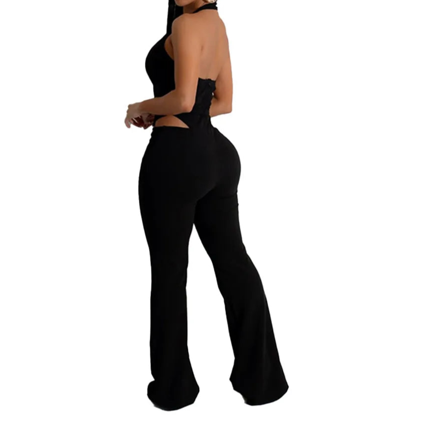 Women V-Neck Backless Straight Sleeveless Flare Jumpsuits One Piece Outfits