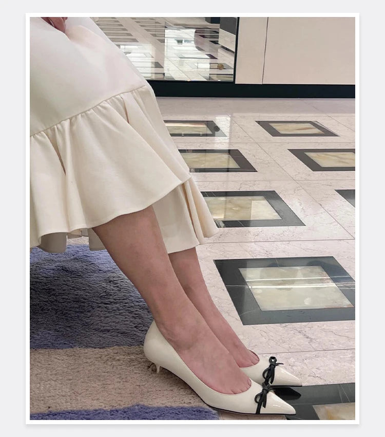 Butterfly Knot Color Blocked Shoes for Women Pointed Shallow Mouth Slim Heel High Heels