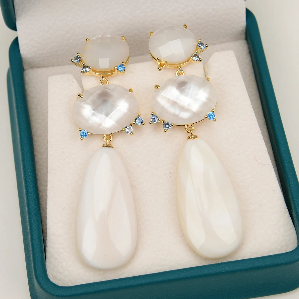 Natural White Sea Shell Pearl Stud Earrings Dangle Earring Handmade Gift Earring For Women