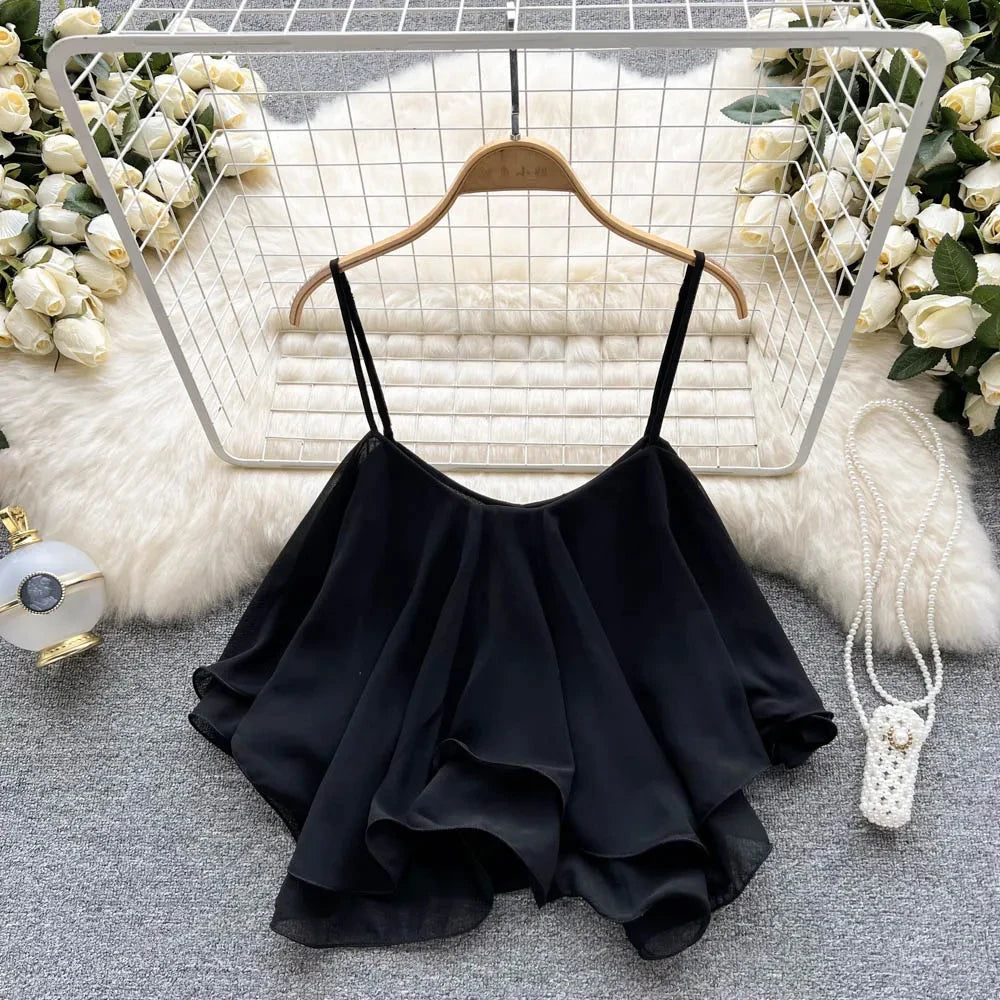 Summer Tops Spaghetti Straps Ruffle Sleeveless Tanks and Crop Tops Solid Tank Camisoles Women Y2k