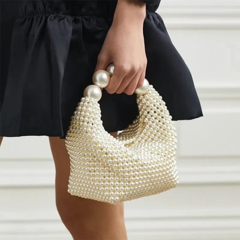 Handmade New Pearl Handbags For Women Trendy Portable Purse Party Shoulder Clutch Bag