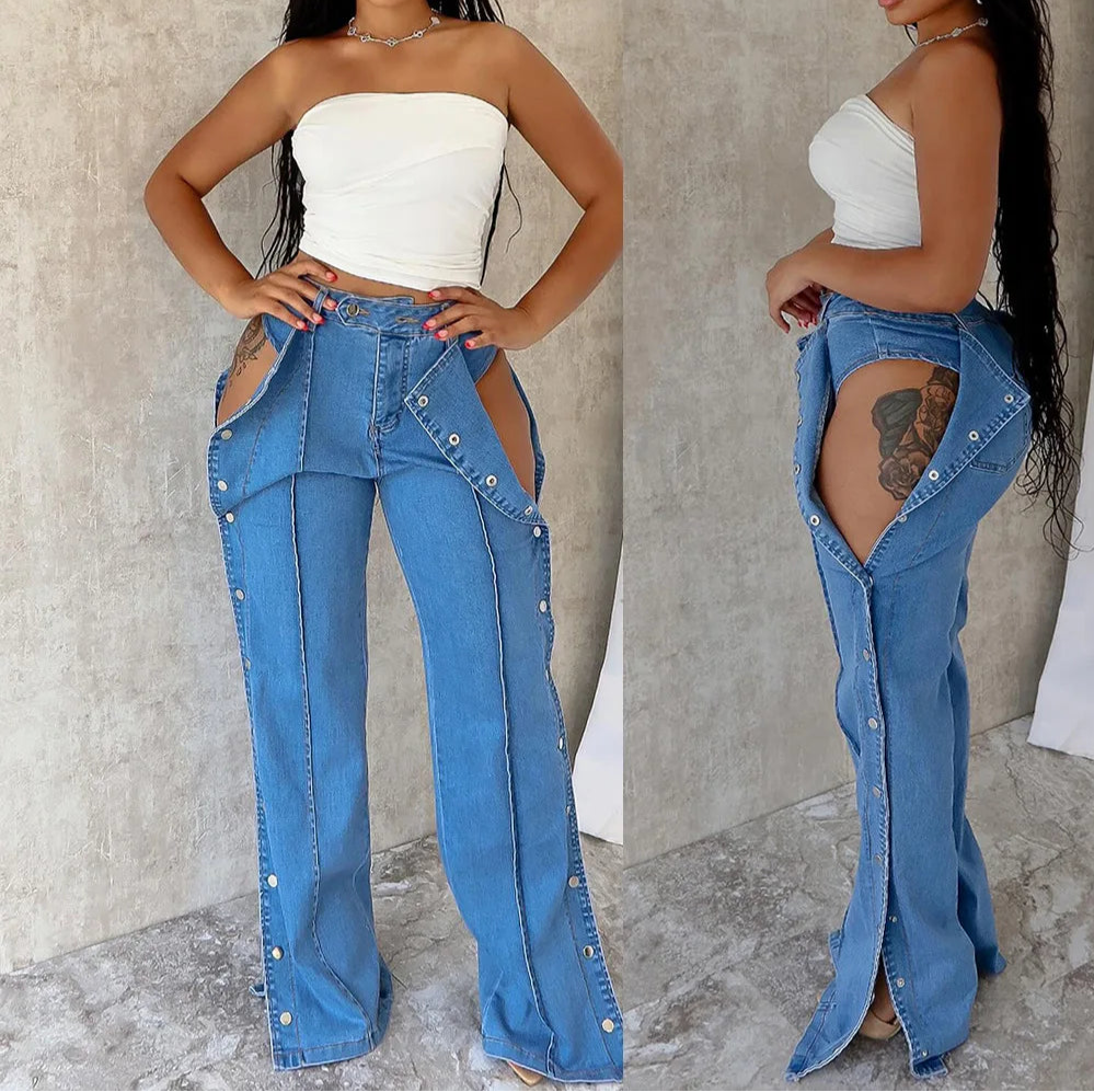 Women Denim Pant Long Pants Slim Fit High Waist Solid Casual Trousers
