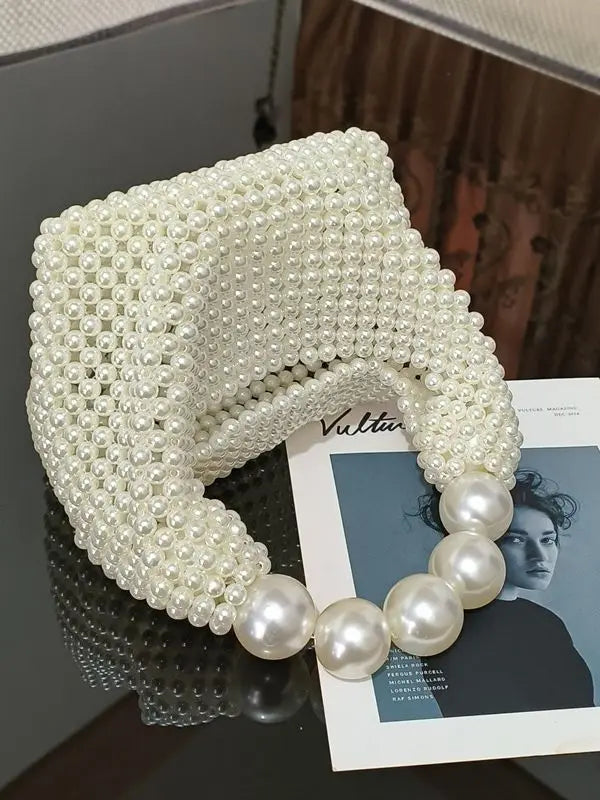 Handmade New Pearl Handbags For Women Trendy Portable Purse Party Shoulder Clutch Bag