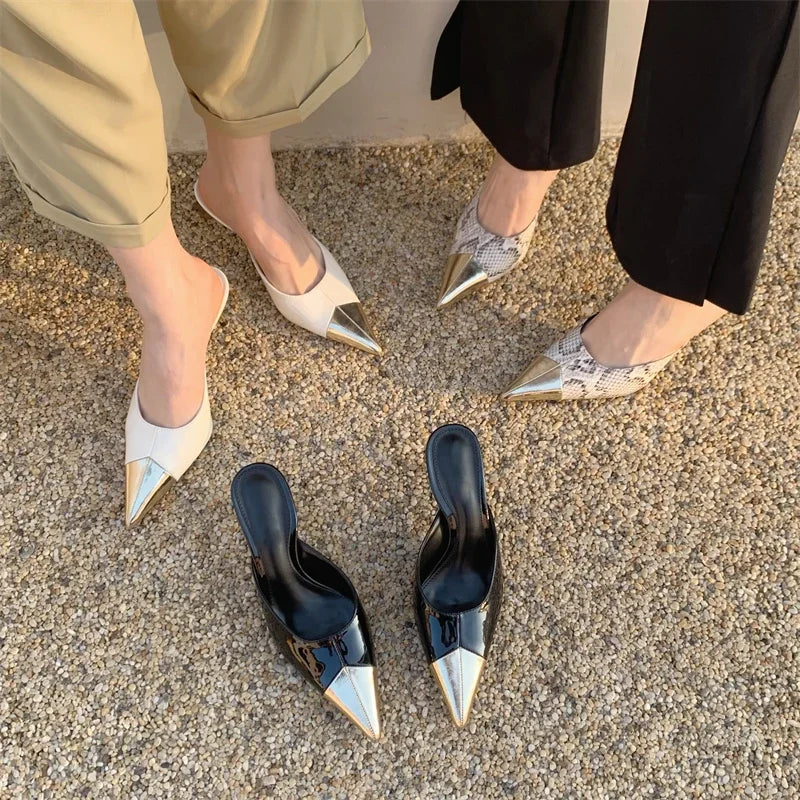 Pointed Toe Women Slippers Sexy Thin Heels Sandals Banquet Mule Shoes