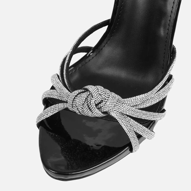 Silver Crystal Narrow Band Women's Heel Sandals Summer Party Wedding Prom Shoes Platform Open Toe High Heels