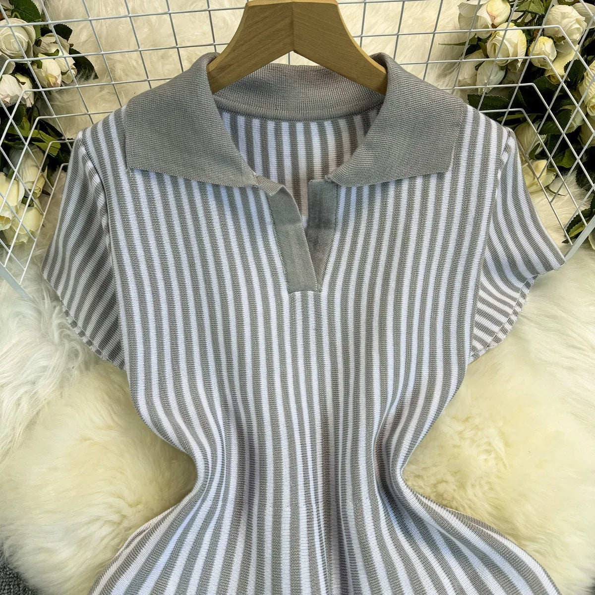 Sweater Striped Dress Knit Dresses Ruffles Party Casual Elegant Knitted Y2k Streetwear