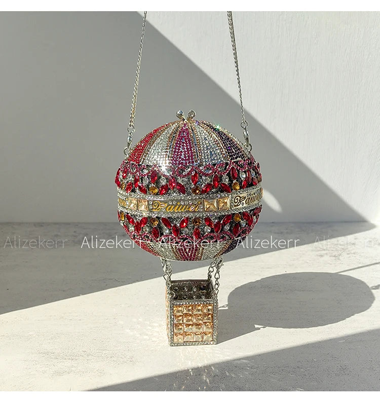 Balloon Shaped Crystal Evening Bags Women Luxury Classy Unique Clutch Purse