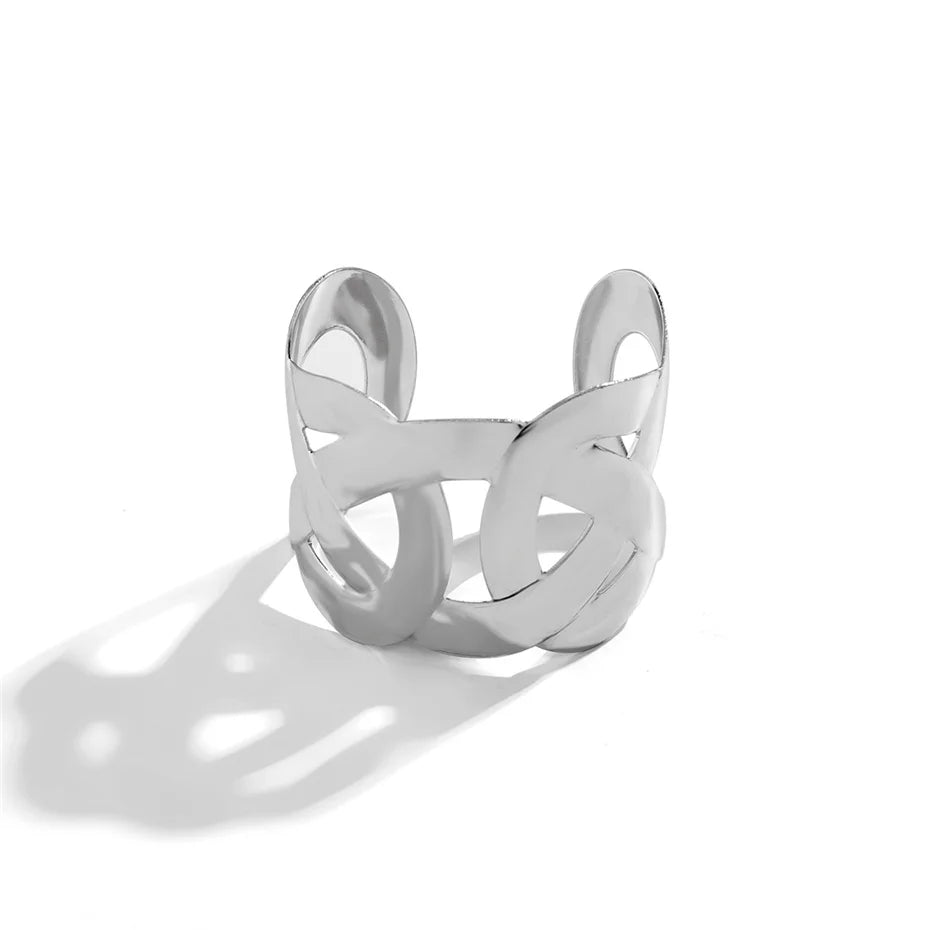Punk Smooth Hollow Out Metal Wide Open Cuff Bangles for Women