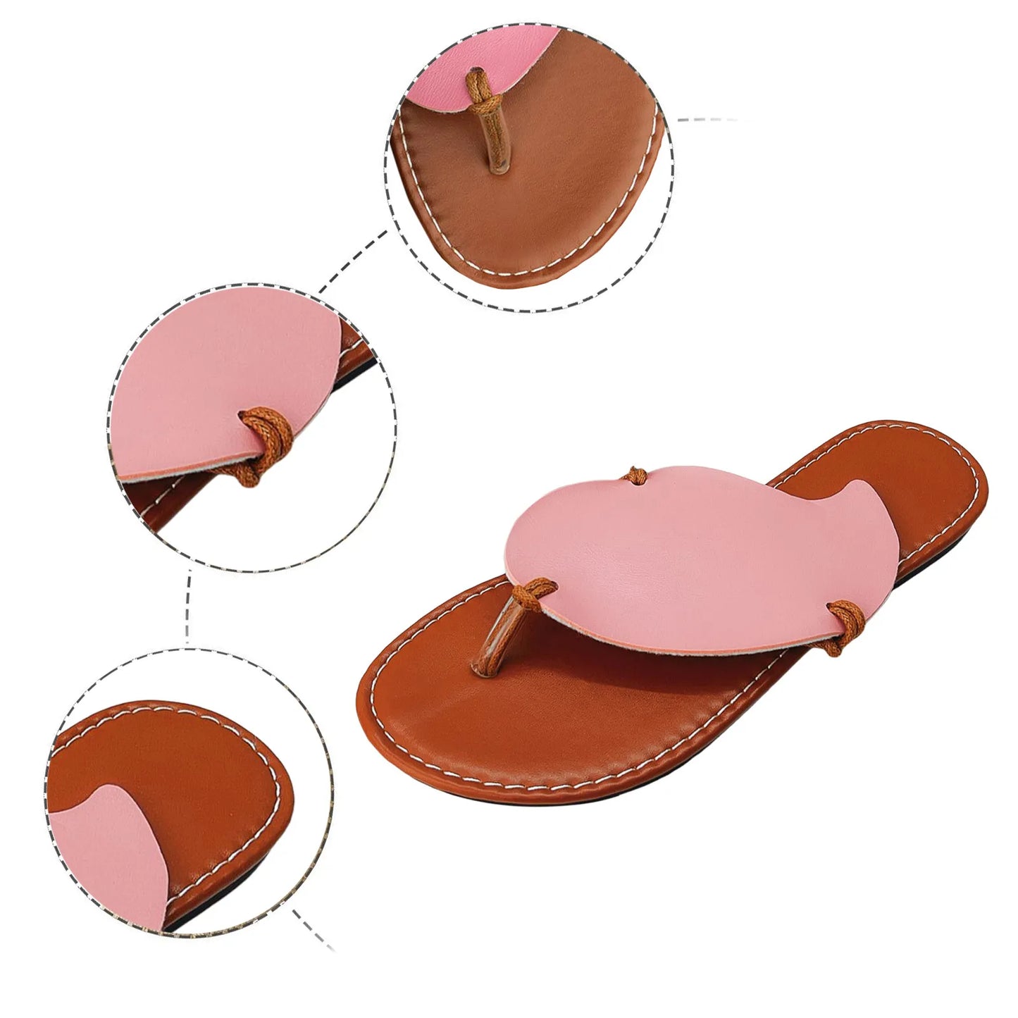 Flat Sandals For Women Ladies Summer Color Blocking Leaves Soft Leather Clip Toe Flat Yoga Sandals For Women