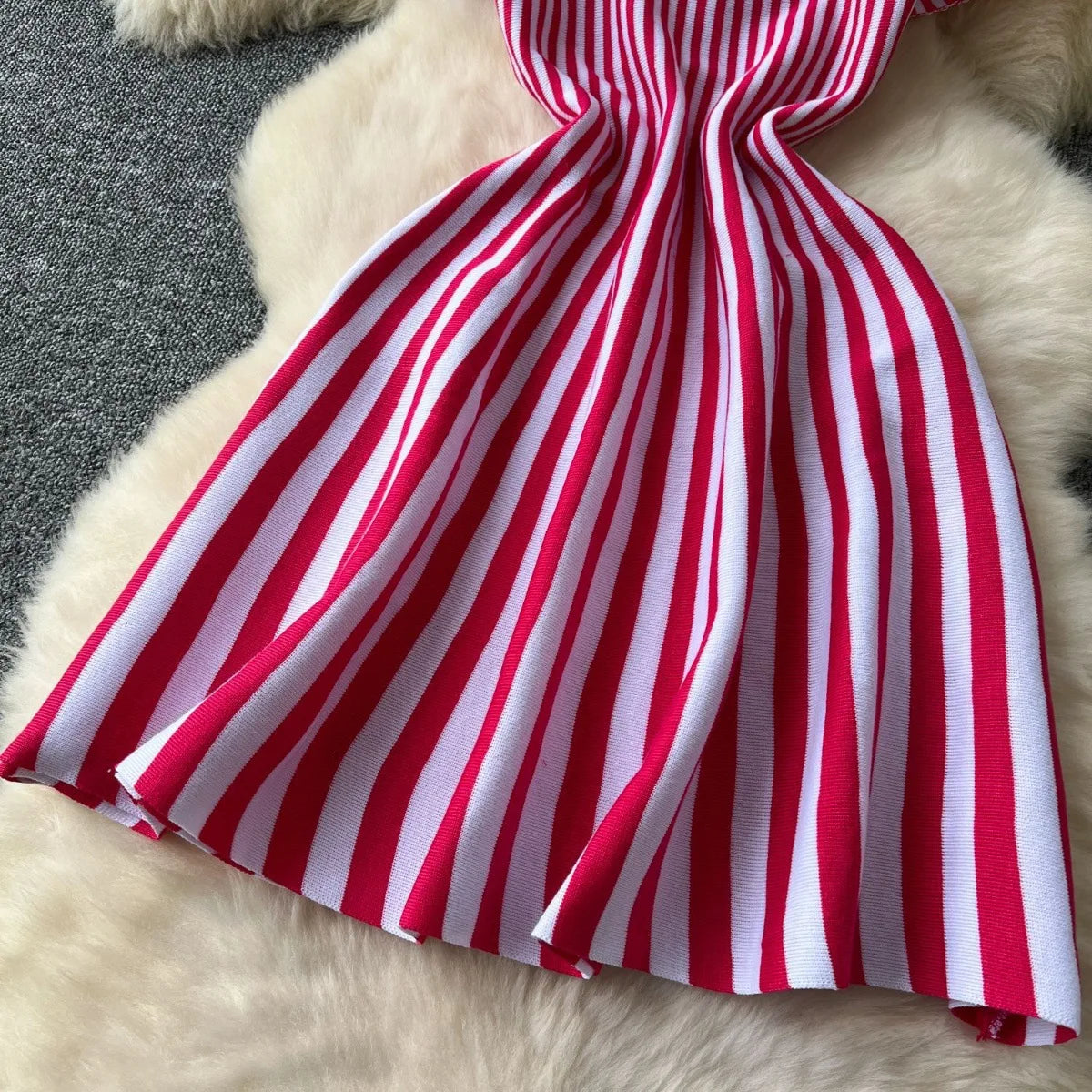 Sweater Striped Dress Knit Dresses Ruffles Party Casual Elegant Knitted Y2k Streetwear
